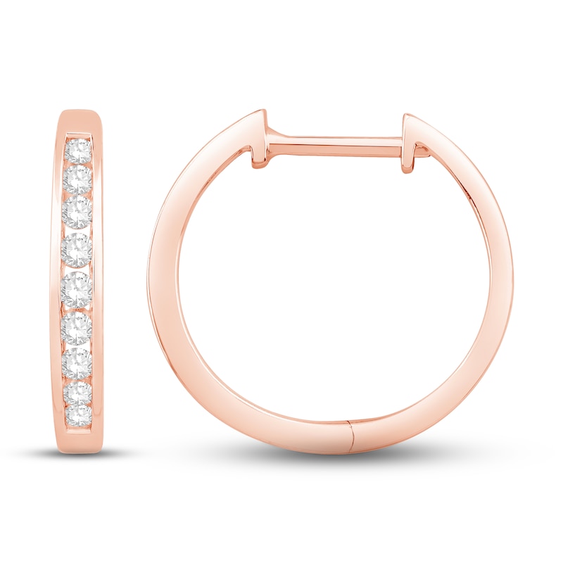 Main Image 2 of Diamond Hoop Earrings 1/4 ct tw Round-cut 10K Rose Gold