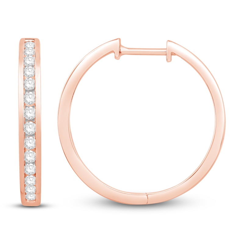 Main Image 2 of Diamond Hoop Earrings 1/2 ct tw Round-cut 10K Rose Gold