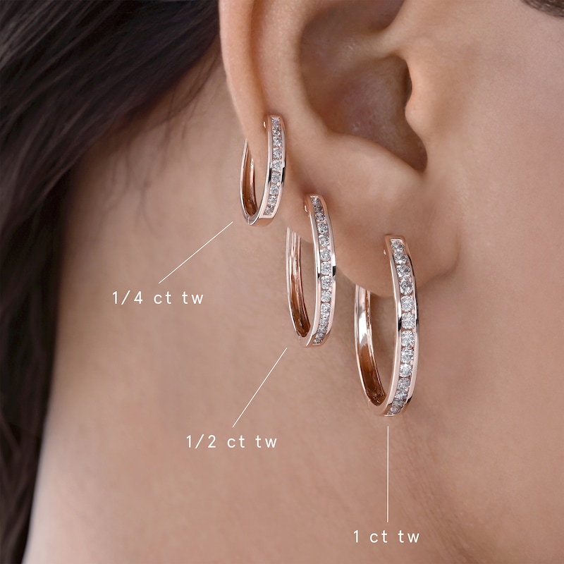 Main Image 3 of Diamond Hoop Earrings 1/2 ct tw Round-cut 10K Rose Gold