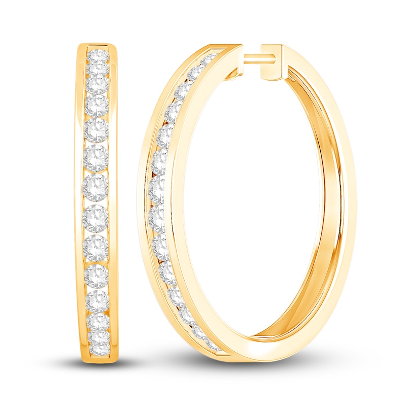 Main Image 1 of Diamond Hoop Earrings 1 ct tw Round-cut 10K Yellow Gold