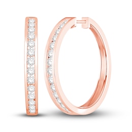 Diamond Hoop Earrings 1 ct tw Round-cut 10K Rose Gold