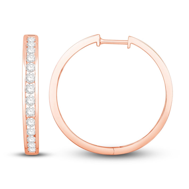 Main Image 2 of Diamond Hoop Earrings 1 ct tw Round-cut 10K Rose Gold
