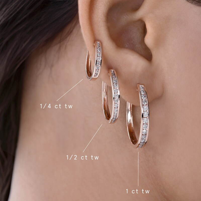 Main Image 3 of Diamond Hoop Earrings 1 ct tw Round-cut 10K Rose Gold