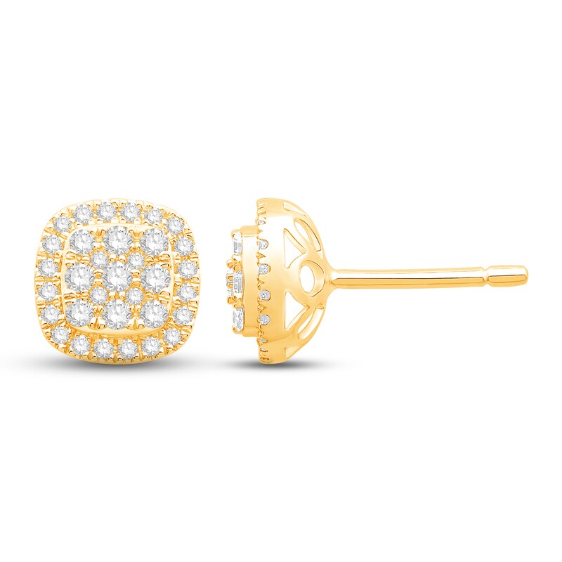 Diamond Cushion Earrings 1/2 ct tw Round-cut 10K Yellow Gold