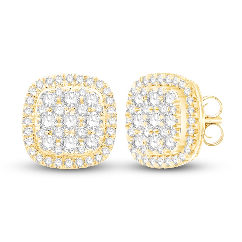 Diamond Cushion Earrings 1 ct tw Round-cut 10K Yellow Gold