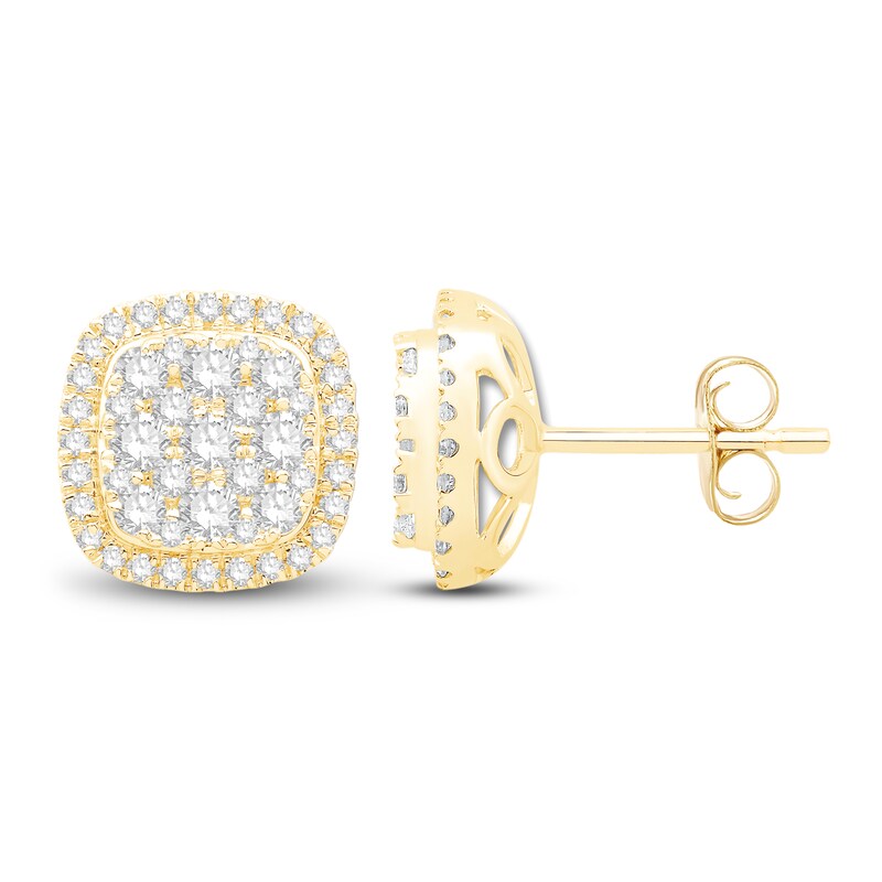 Diamond Cushion Earrings 1 ct tw Round-cut 10K Yellow Gold