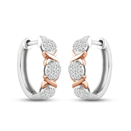 XO from KAY Diamond Hoop Earrings 1/4 ct tw Round-cut Sterling Silver & 10K Rose Gold