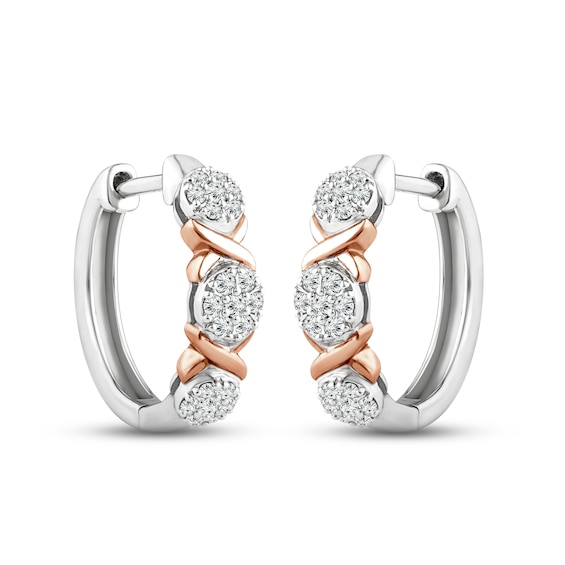 XO from KAY Diamond Hoop Earrings 1/4 ct tw Round-cut Sterling Silver & 10K Rose Gold