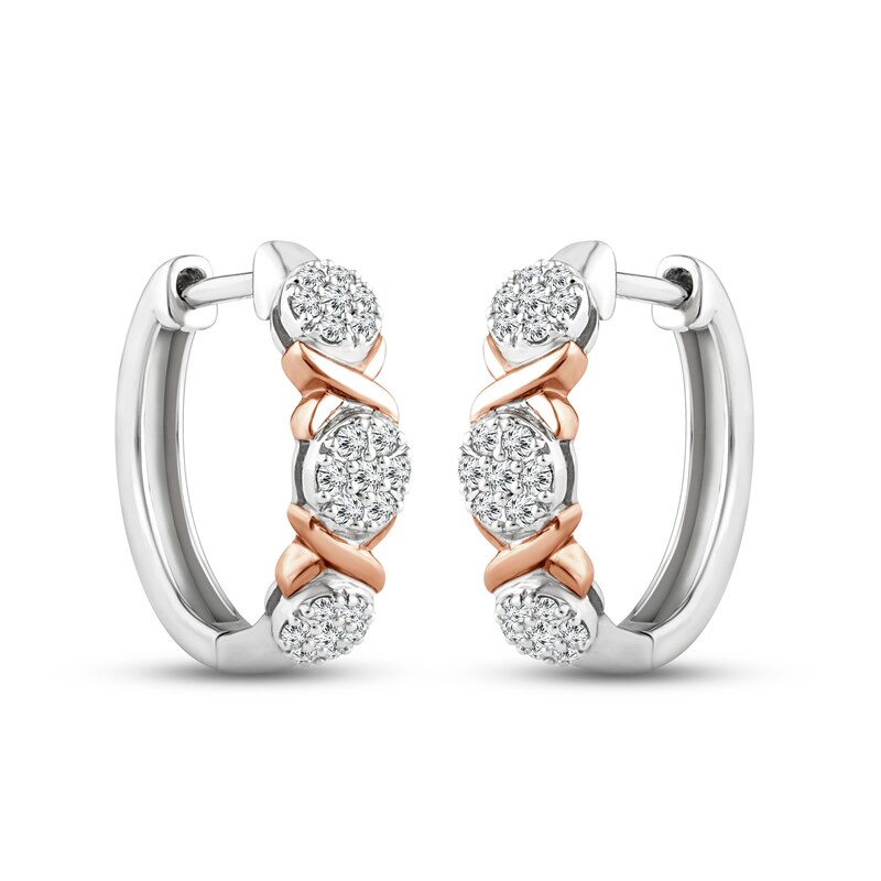 Main Image 1 of XO from KAY Diamond Hoop Earrings 1/4 ct tw Round-cut Sterling Silver & 10K Rose Gold