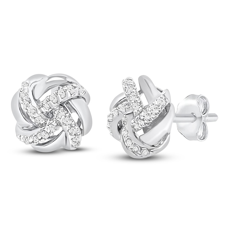 Main Image 1 of Diamond Knot Stud Earrings 1/5 ct tw Round-cut 10K White Gold