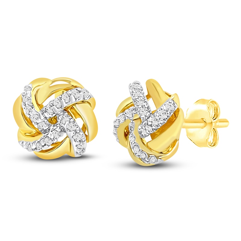 Diamond Knot Stud Earrings 1/5 ct tw Round-cut 10K Yellow Gold