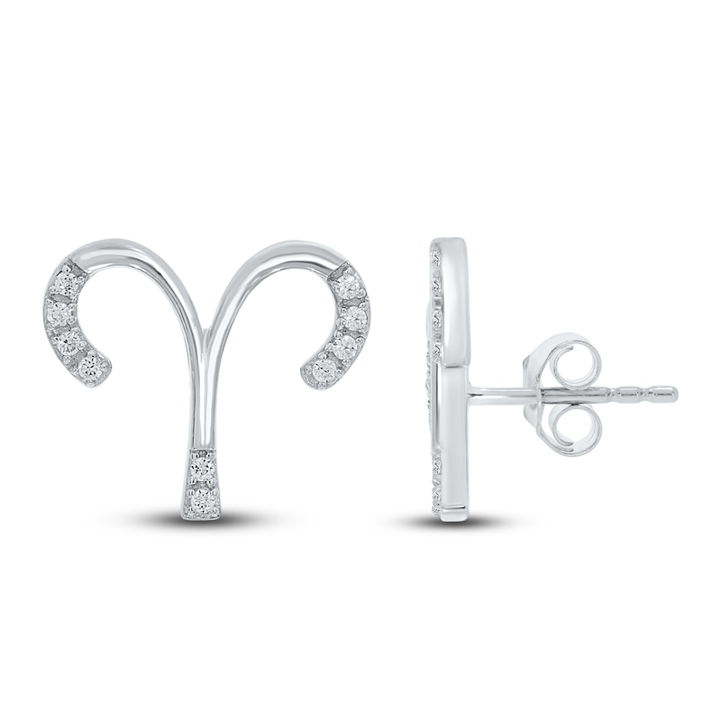 Main Image 1 of Diamond Aries Earrings 1/10 ct tw Round-cut Sterling Silver