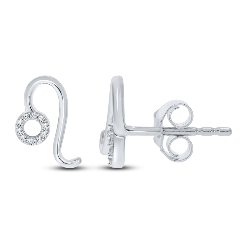 Main Image 1 of Diamond Leo Earrings 1/10 ct tw Round-cut Sterling Silver