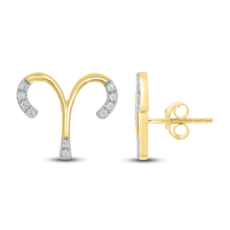 Main Image 1 of Diamond Aries Earrings 1/10 ct tw Round-cut 10K Yellow Gold
