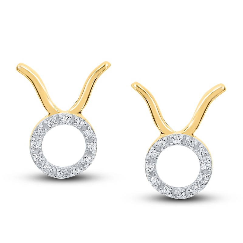 Main Image 2 of Diamond Taurus Earrings 1/10 ct tw Round-cut 10K Yellow Gold