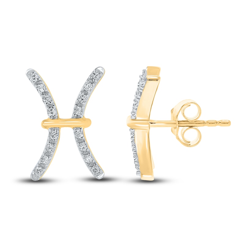 Main Image 1 of Diamond Pisces Earrings 1/10 ct tw Round-cut 10K Yellow Gold