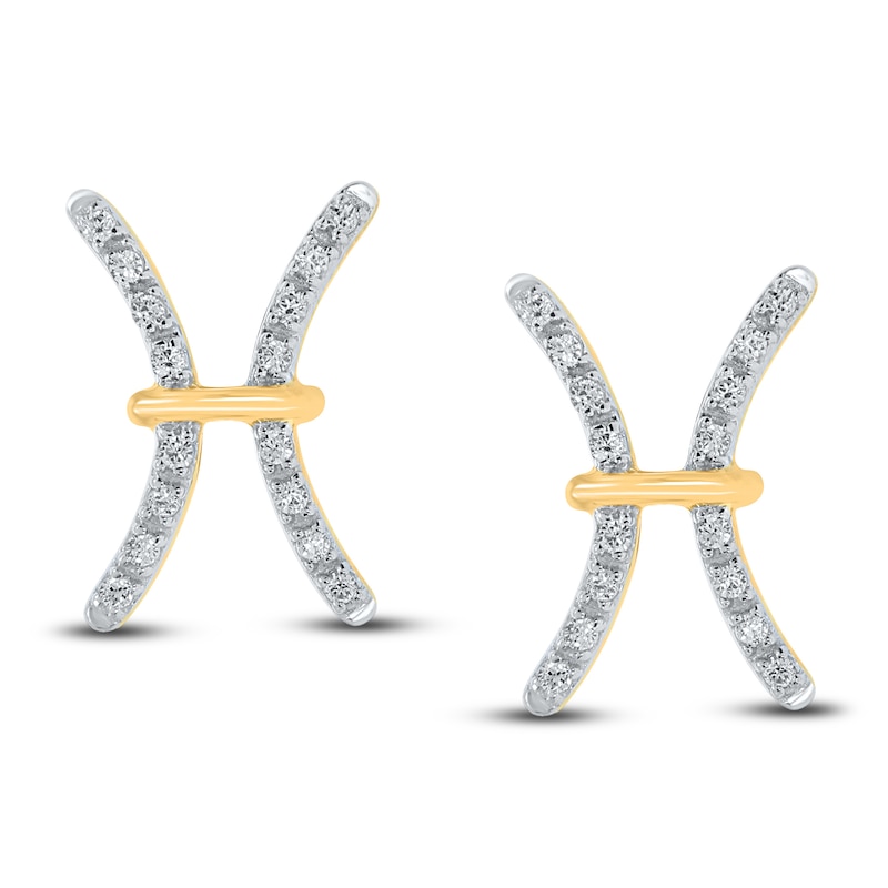 Main Image 2 of Diamond Pisces Earrings 1/10 ct tw Round-cut 10K Yellow Gold