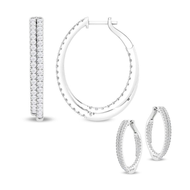 Main Image 1 of Diamond Double-Hoop Earrings 2 ct tw Round-cut 10K White Gold