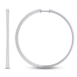 Diamond Large Hoop Earrings 1 ct tw Round-cut 10K White Gold