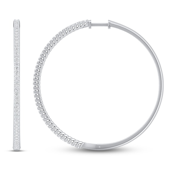 Diamond Large Hoop Earrings 1 ct tw Round-cut 10K White Gold