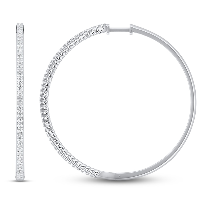 Main Image 1 of Diamond Large Hoop Earrings 1 ct tw Round-cut 10K White Gold