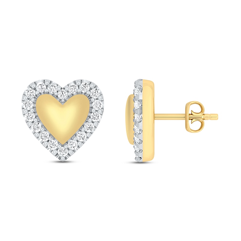 Main Image 1 of Diamond Heart Stud Earrings 1/5 ct tw Round-cut 10K Yellow Gold