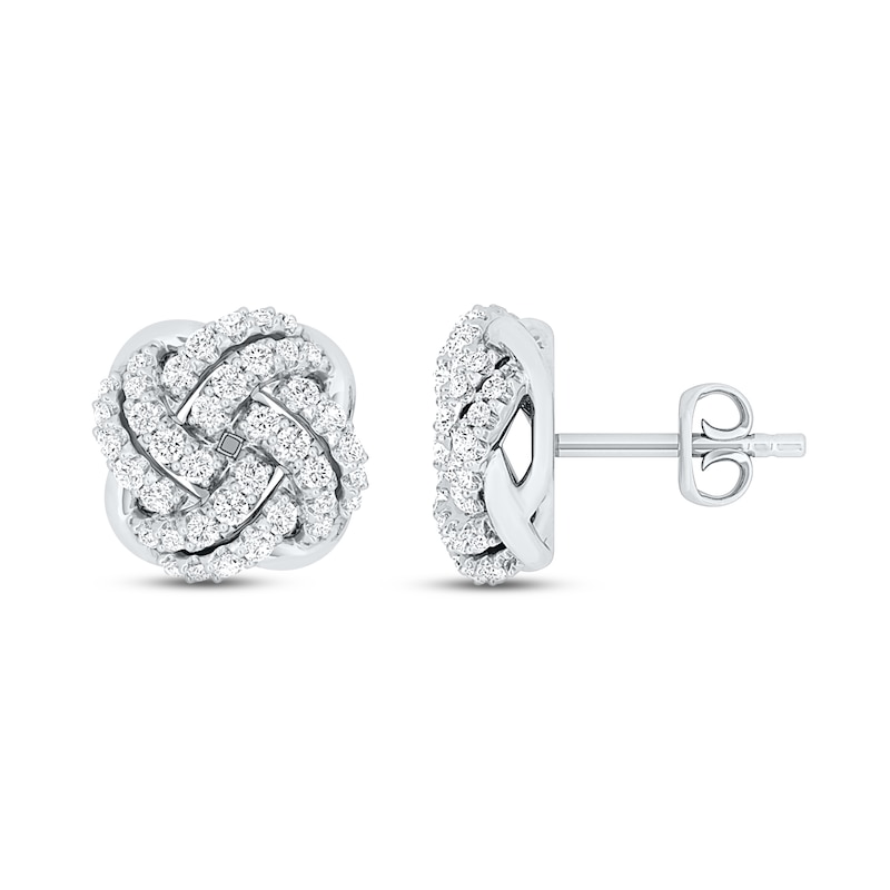 Main Image 1 of Diamond Knot Stud Earrings 1/3 ct tw Round-cut 10K White Gold