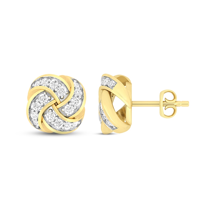 Diamond Knot Stud Earrings 1/4 ct tw Round-cut 10K Yellow Gold