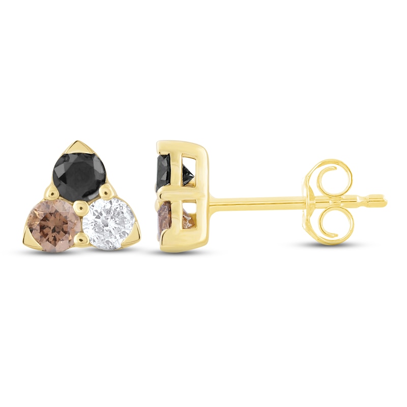 Every Love Black, White & Brown Diamond Cluster Earrings 1/2 ct tw 10K Yellow Gold