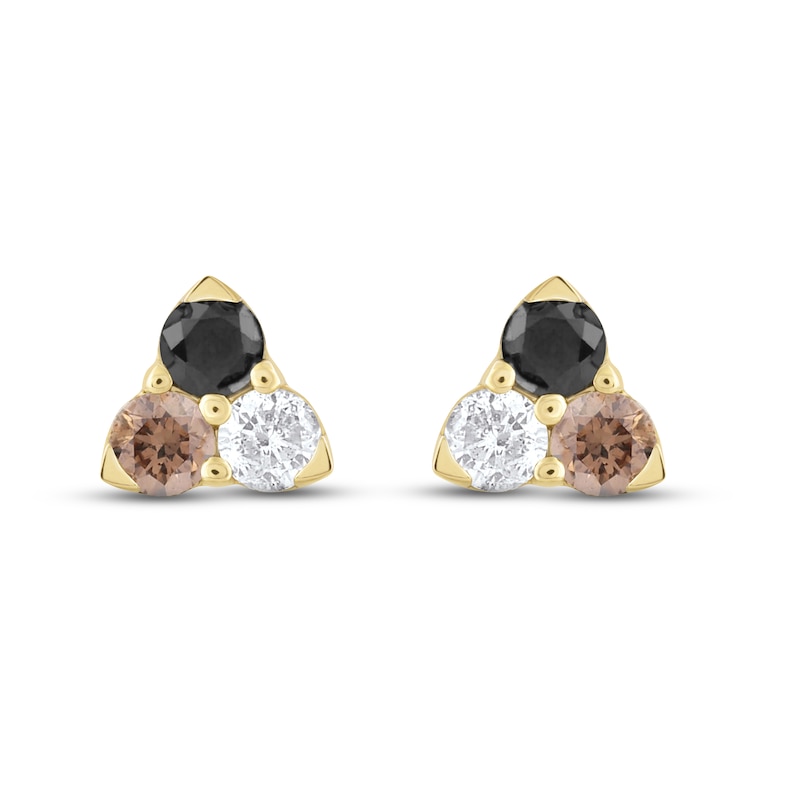 Main Image 2 of Every Love Black, White & Brown Diamond Cluster Earrings 1/2 ct tw 10K Yellow Gold