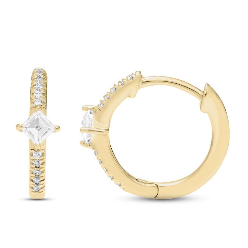 Diamond Huggie Hoop Earrings 1/4 ct tw Princess & Round-cut 10K Yellow Gold
