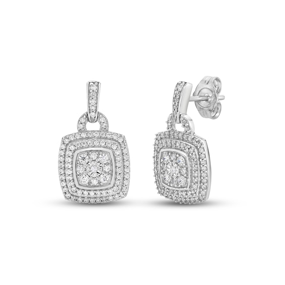 Diamond Cushion Dangle Earrings 5/8 ct tw Round-cut Sterling Silver