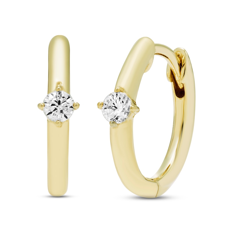 Main Image 1 of Diamond Solitaire Huggie Hoop Earrings 1/5 ct tw Round-cut 10K Yellow Gold