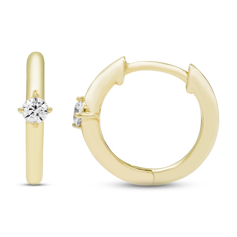 Main Image 2 of Diamond Solitaire Huggie Hoop Earrings 1/5 ct tw Round-cut 10K Yellow Gold