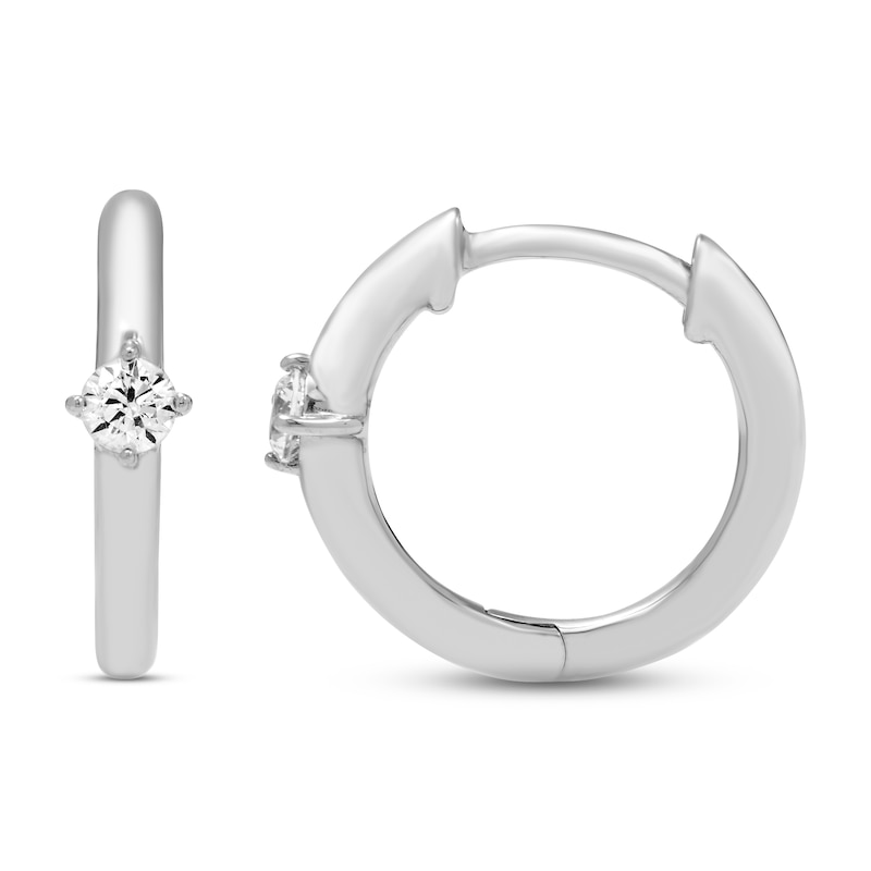 Diamond Solitaire Huggie Hoop Earrings 1/5 ct tw Round-cut 10K White Gold