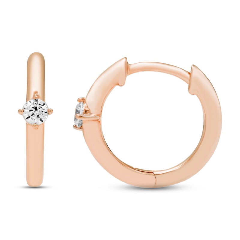 Diamond Solitaire Huggie Hoop Earrings 1/5 ct tw Round-cut 10K Rose Gold