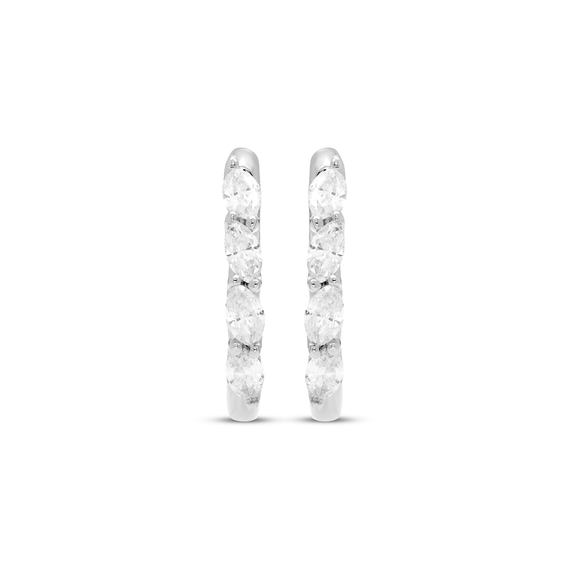 Main Image 2 of Diamond Huggie Hoop Earrings 1/3 ct tw Marquise-cut 10K White Gold