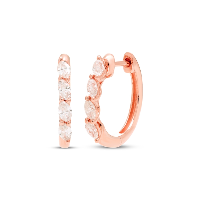 Main Image 1 of Diamond Huggie Hoop Earrings 1/3 ct tw Marquise-cut 10K Rose Gold