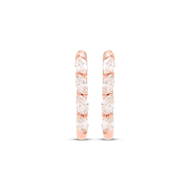 Main Image 2 of Diamond Huggie Hoop Earrings 1/3 ct tw Marquise-cut 10K Rose Gold