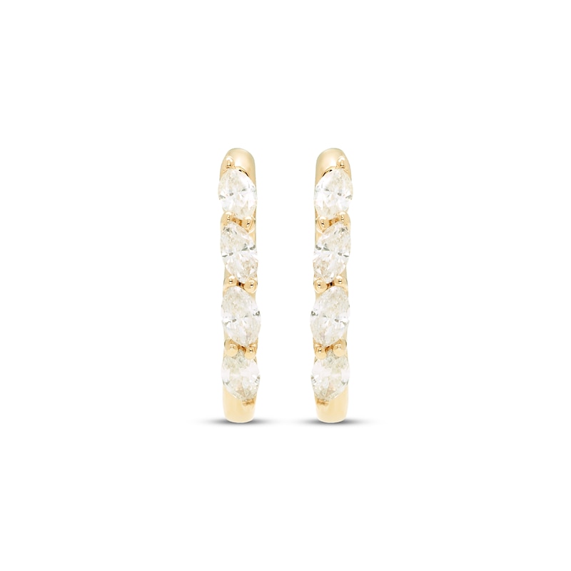 Main Image 2 of Diamond Huggie Hoop Earrings 1/3 ct tw Marquise-cut 10K Yellow Gold