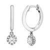 Thumbnail Image 1 of Diamond Dangle Huggie Hoop Earrings 1/4 ct tw Round-cut 10K White Gold