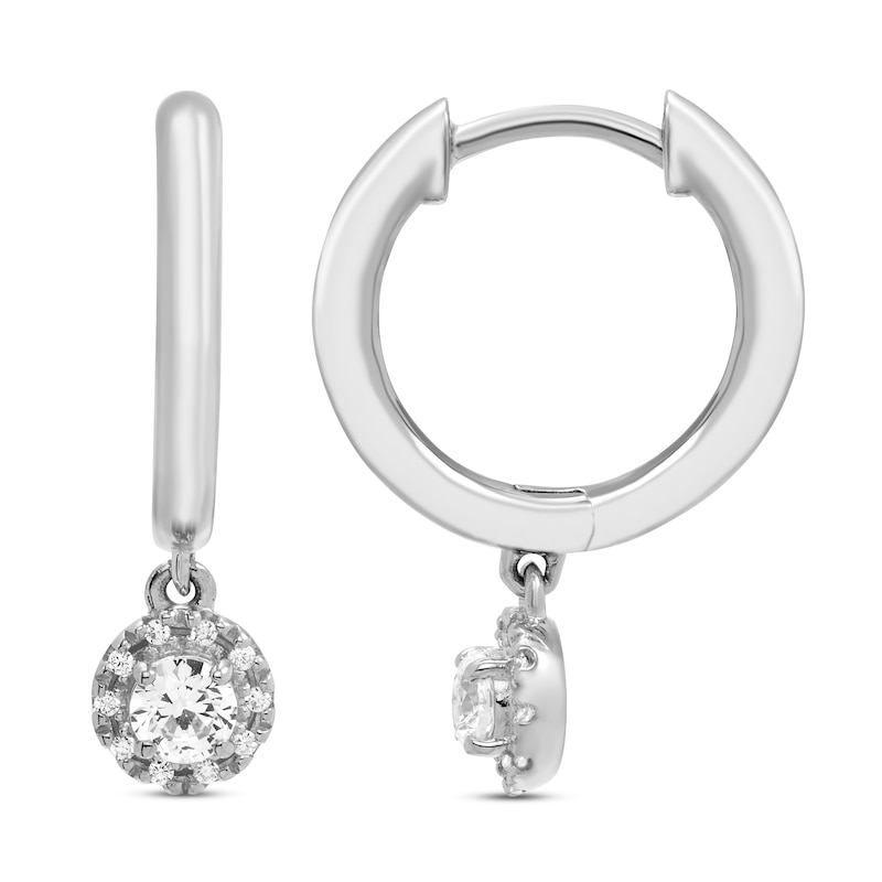 Main Image 2 of Diamond Dangle Huggie Hoop Earrings 1/4 ct tw Round-cut 10K White Gold