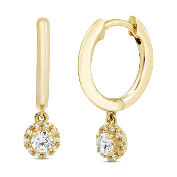 Diamond Dangle Huggie Drop Earrings 1/4 ct tw Round-cut 10K Yellow Gold