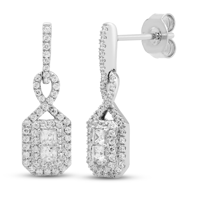 Main Image 1 of Diamond Drop Earrings 1/2 ct tw Princess & Round-cut 10K White Gold