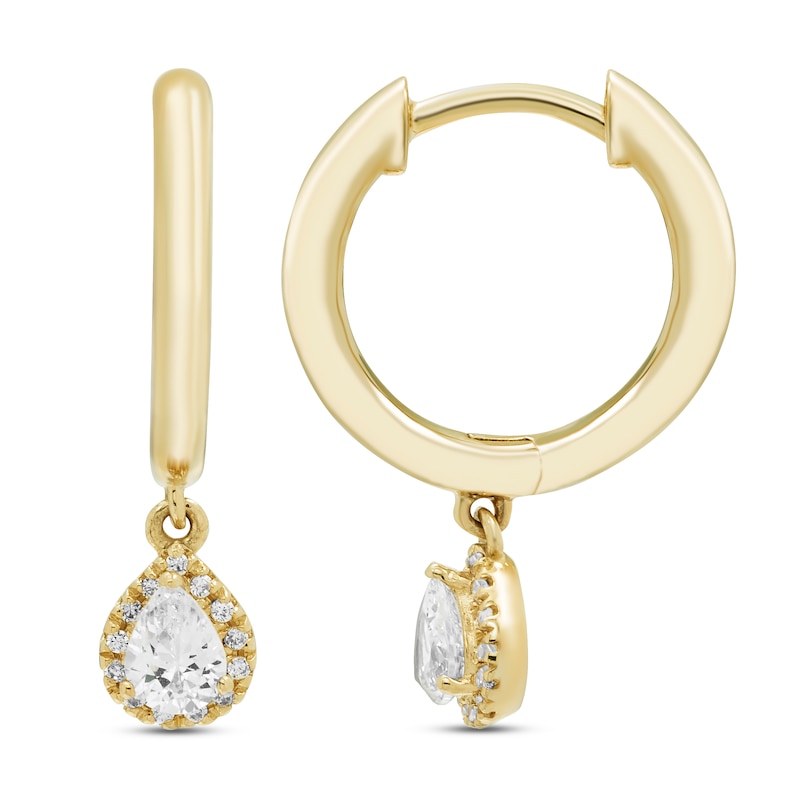 Main Image 2 of Diamond Dangle Huggie Drop Earrings 1/4 ct tw Pear & Round-cut 10K Yellow Gold