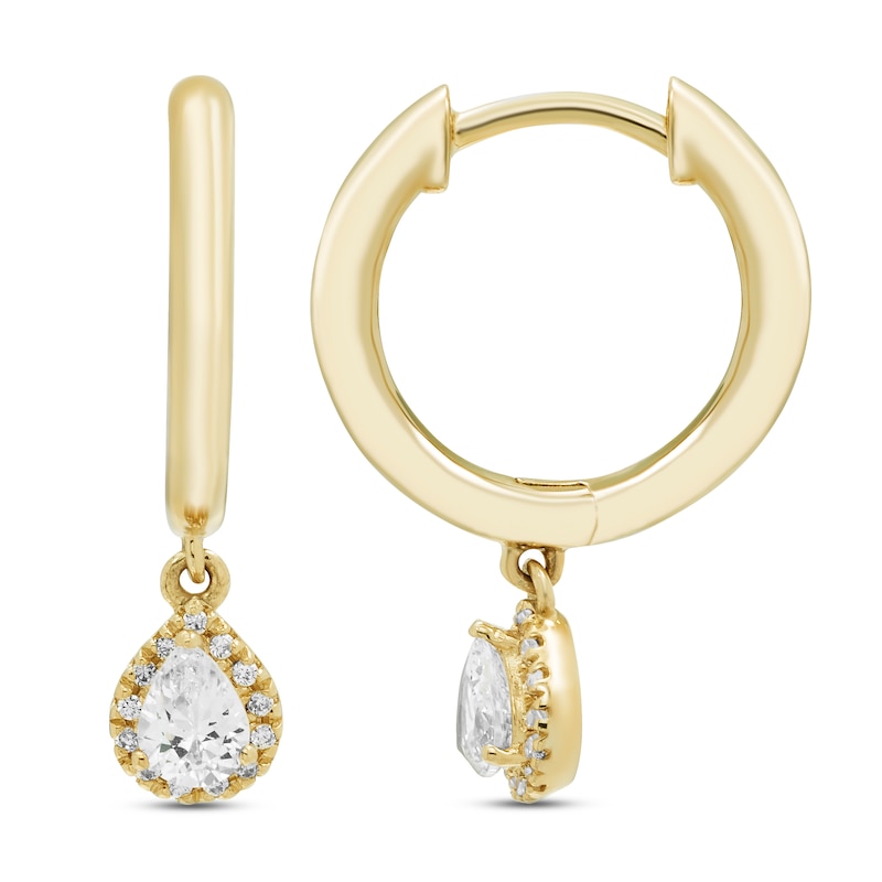 Diamond Dangle Huggie Drop Earrings 1/4 ct tw Pear & Round-cut 10K Yellow Gold