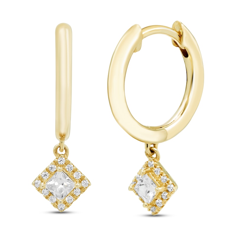 Main Image 1 of Diamond Dangle Huggie Drop Earrings 1/4 ct tw Princess & Round-cut 10K Yellow Gold