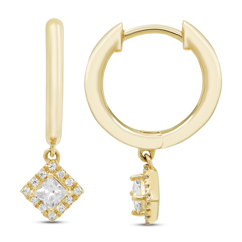 Main Image 2 of Diamond Dangle Huggie Drop Earrings 1/4 ct tw Princess & Round-cut 10K Yellow Gold