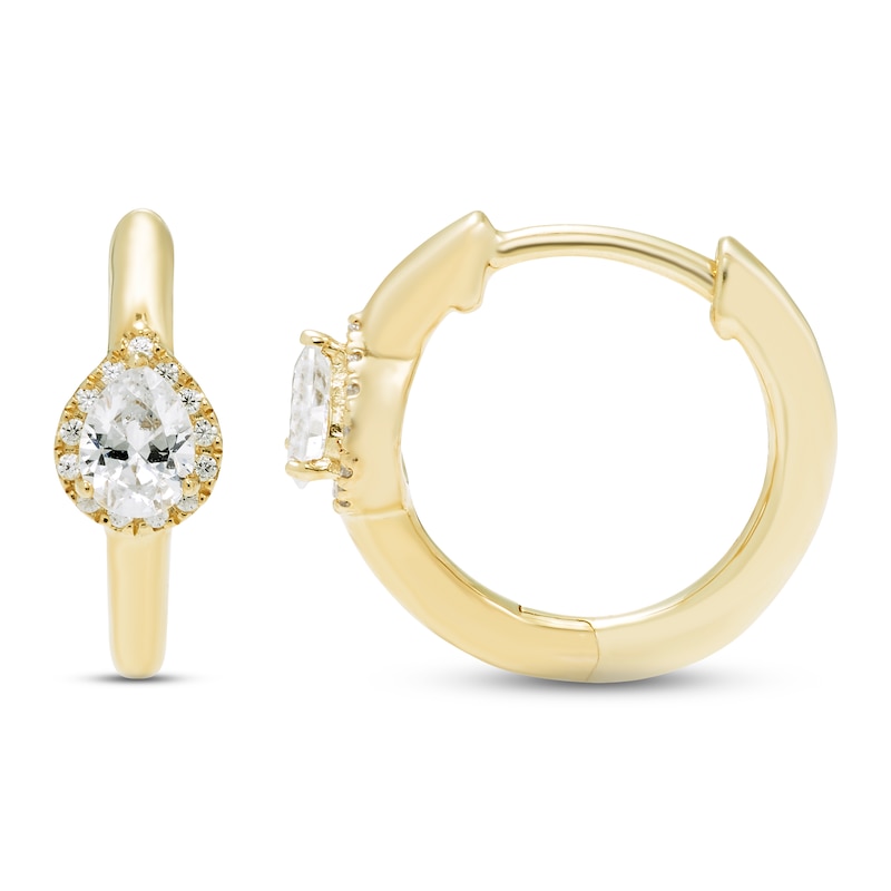 Main Image 2 of Diamond Huggie Hoop Earrings 1/4 ct tw Pear & Round-cut 10K Yellow Gold