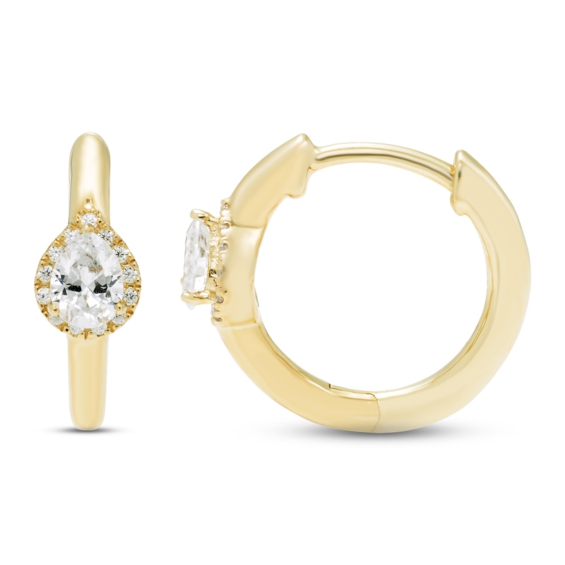 Diamond Huggie Hoop Earrings 1/4 ct tw Pear & Round-cut 10K Yellow Gold